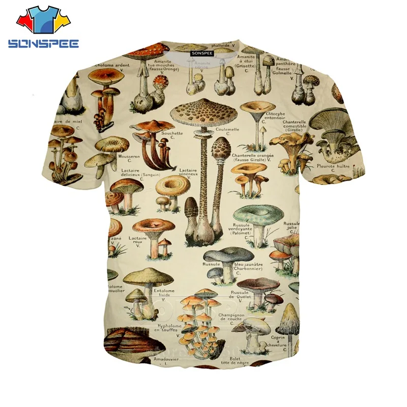Футболка с принтом в виде грибов для мужчин и женщин свитшот круглым вырезом