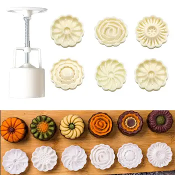 

7Pcs/set 6 Style Flower Shaped Mooncake Mold Hand Pressure Fondant Moon Cake Decorating Tools Cookie Baking Tool