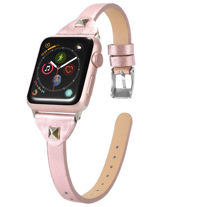 rose-pink 4 цвета ремешки для Apple Watch кожаный ремешок 44 мм 38 мм 42 мм ремешки для iWatch 5 4 3 2 1 браслет розовое золото 40 мм кожаный ремешок - Цвет ремешка: rose-pink
