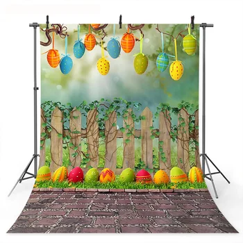 

Spring Easter Photography Backdrop for Photo Studio Easter Egg Fence Bokeh Spring Photo Background Brick Customized Backdrops