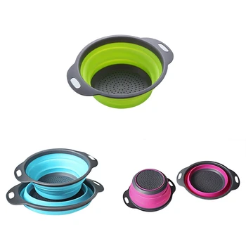 

1pcs Foldable Fruit Vegetable Washing Basket Strainer Portabl Silicone Colander Collapsible Drainer With Handle Kitchen Tool