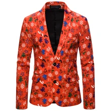 Модный мужской пиджак с цветочным принтом, мужские блейзеры с рисунком, модные костюмы на пуговицах, рождественские приталенные вечерние блейзеры