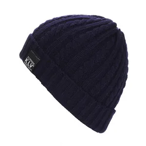 Navy Blue Женские осенние зимние повседневные облегающие шапочки модные однотонные шерстяные вязаные толстые теплые шапочки модные Лидер продаж эластичные Лыжные шапки - Цвет: Navy Blue
