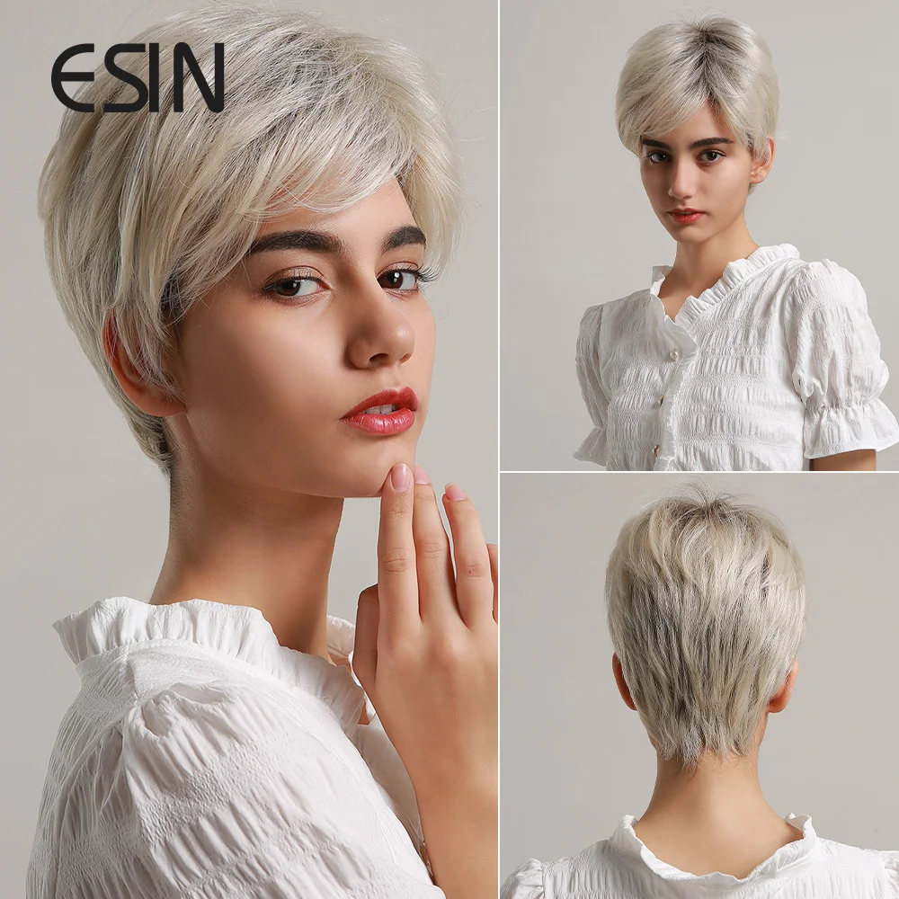 女性用ショートヘアウィッグ ピクシーカットヘアウィッグ グレー合成ウィッグ ショートストレートウィッグ 女性用耐熱ウィッグ Haircuts Straight Haircuts For Womenhaircuts Short Aliexpress