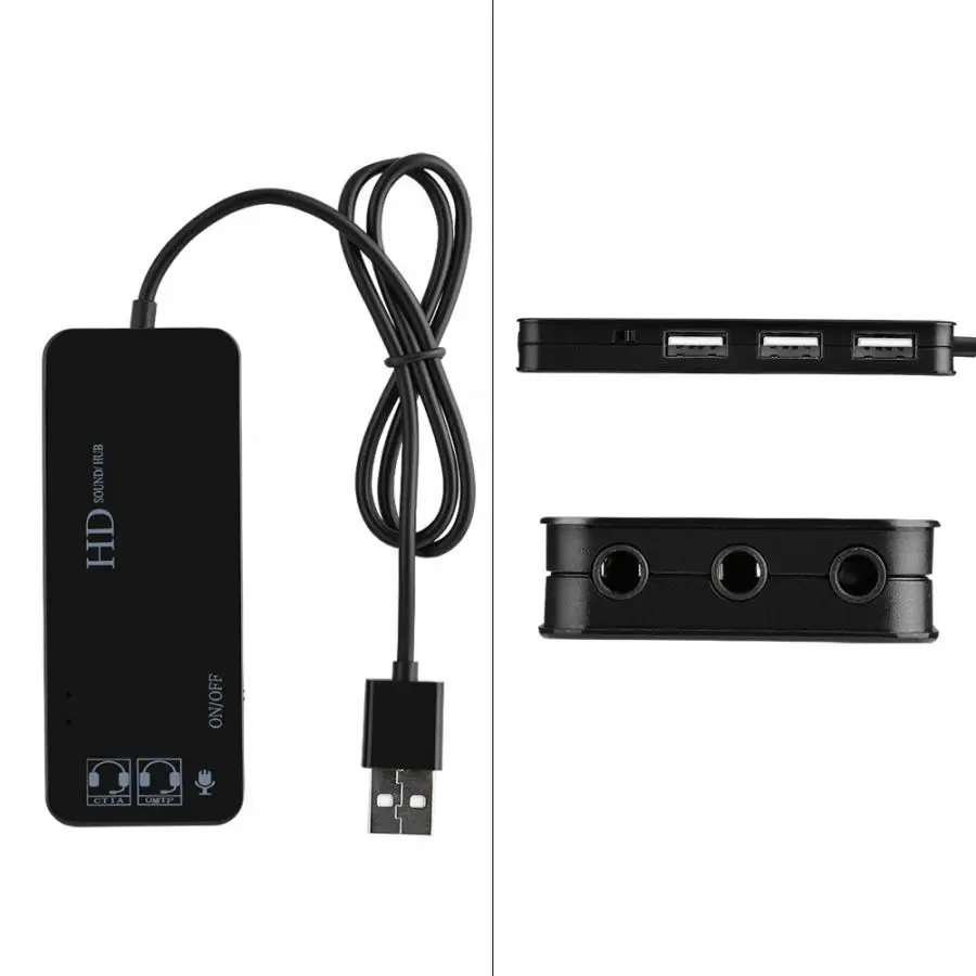 3 порта USB 2,0 концентратор+ наушники+ микрофон 7,1 CH Звуковой адаптер многопортовый разветвитель