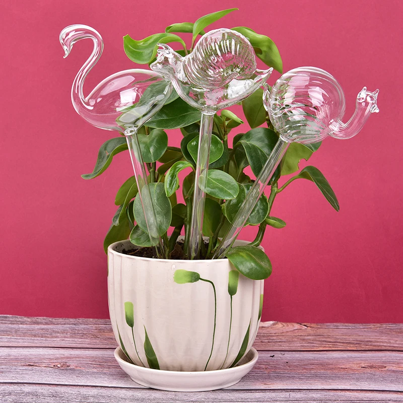 Protable Glass Plant Flowers Water Feeder Self Watering Bird Design Waterer 6 Types Decor Cans | Дом и сад