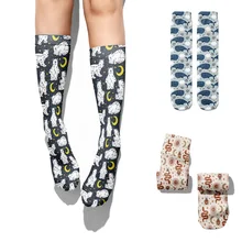 Moda dos desenhos animados urso womne algodão meias casuais kawaii constellation alta tornozelo feminino meias engraçadas meninas criativas impresso meias