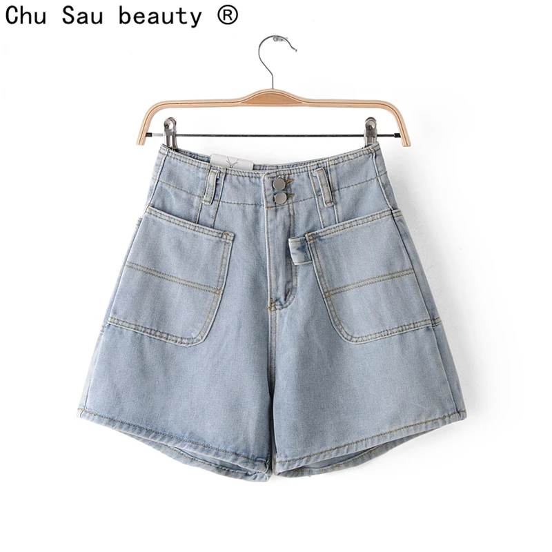 Chu Sau beauty уличная шикарная мульти джинсовые шорты с карманами женские новые повседневные на молнии широкие шорты Moda Mujer pantalones