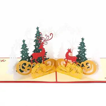 

Merry Christmas Cards Christmas Tree Winter Gift 3D Up Cards Christmas Decoration Stickers Laser Cut New Year Greeting Cards