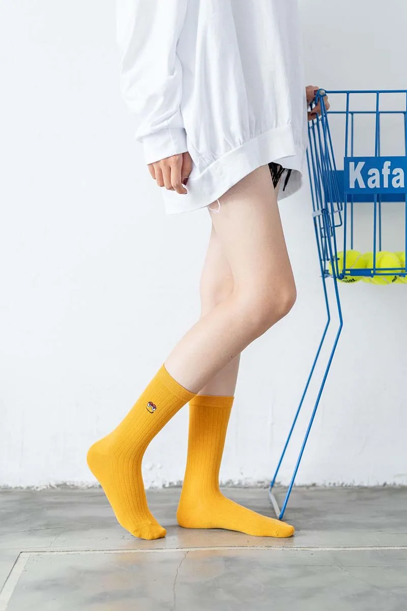 [WPLOIKJD]Candy Color Autumn Winter Socks New Product Embroidery Cute Expression Cotton Women Socks Harajuku Sokken Skarpetki