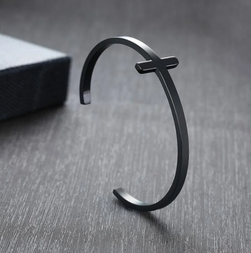 Bangle Bracelet Classic Christian Side Jesus Cross Simple Cuff Bracelet