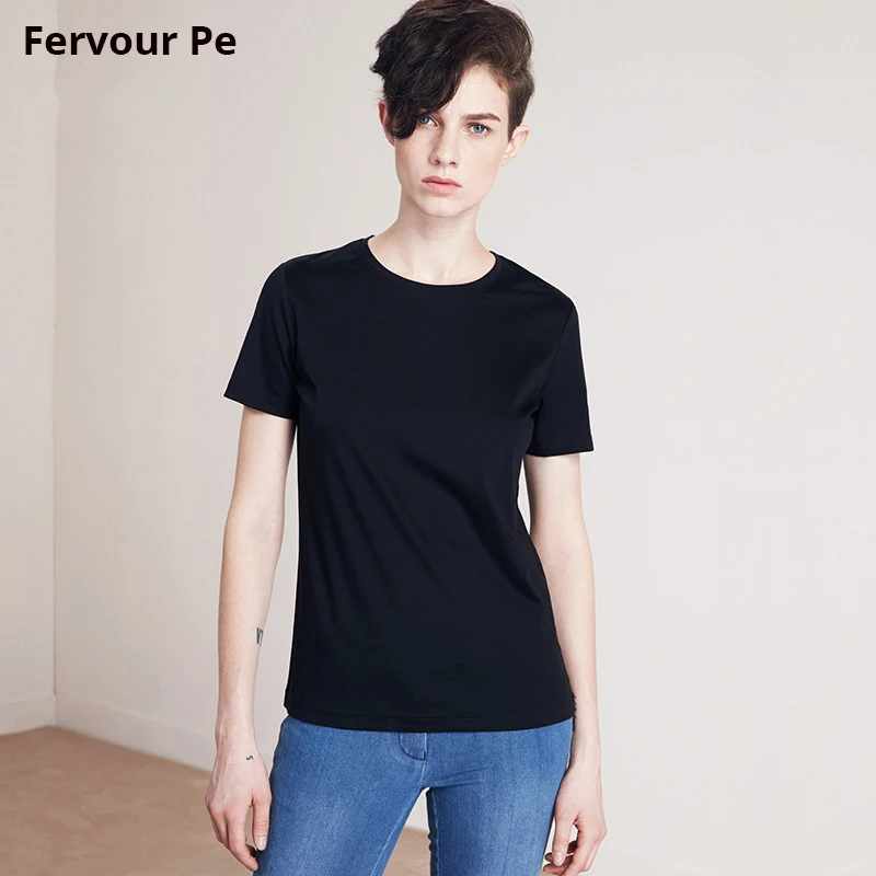 

Women T-shirt Europe Cool girl Neutral Minimalist style Pure colour Wild Short sleeve Pure cotton Shirt Female Large Size Loose