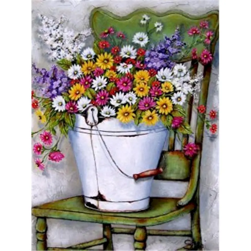 

Gatyztory Bucket Flower Diy Painting By Numbers Canvas Colouring Handpainted Artwork Wall Decor 60Ã—75cm