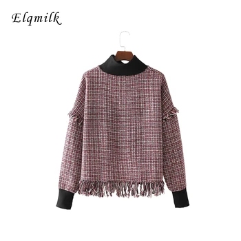 

Casual Turtleneck Sweatshirts Women Fashion Red Woven Sweatshirt Ladies Elegant Tassel Pullover Female Long Sleeve Tops