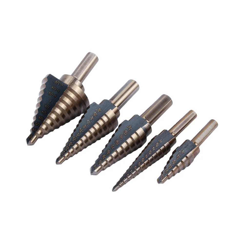 5Pcs Step Drill Cobalt HSS Step Titanium Multiple Hole Drill Bit Cone Drill Hole Cutter Bit Set Tool Drill Hole Cutter Core