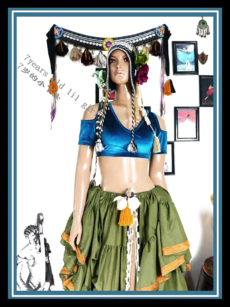 

velvet Fat Chance Tribal Choli belly dance costume short sleeve top FB69-1