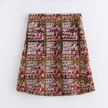 Новая Осенняя красная шерстяная клетчатая юбка Женская Ретро прямая Осенняя мини-юбка Женская высокая уличная элегантная Ретро прямая юбка