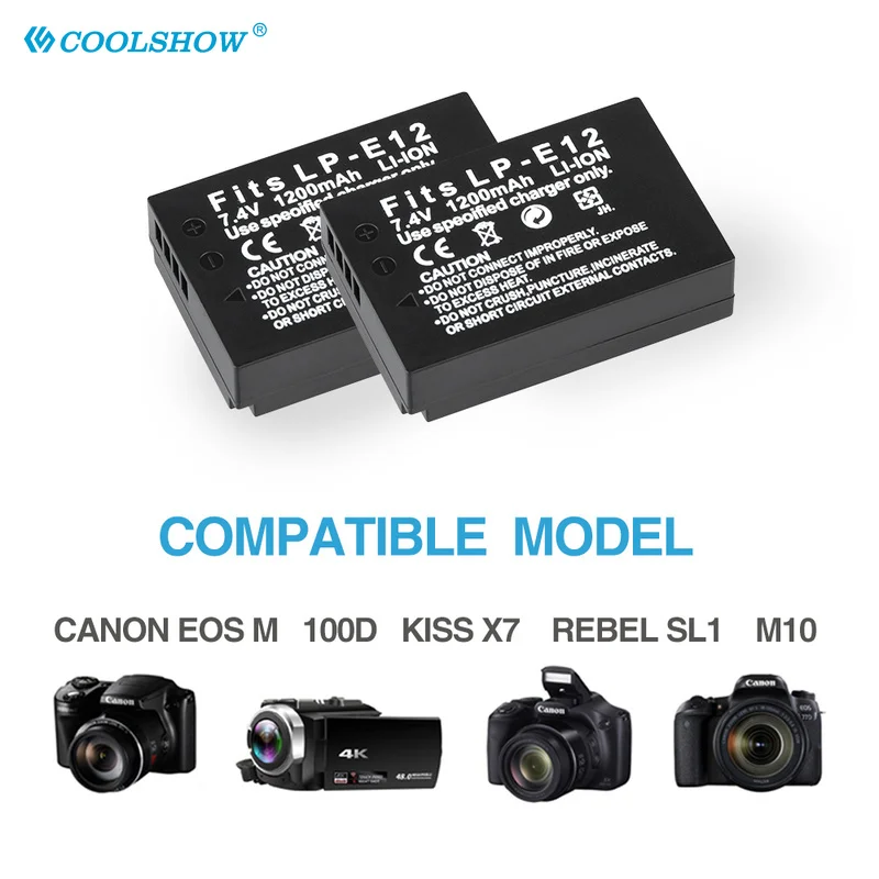 Camera battery LP-E12 LPE12 LP E12 1200mAh for Canon Rebel SL1 100D Kiss X7 EOS-M EOS M M2 EOS M10 M50 M100 1200mAh Batteries