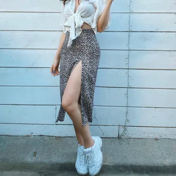 

AA Summer Women High Waist Skirt High Split Skirts Casual Holiday Party Midi Skirt Ladies Costume