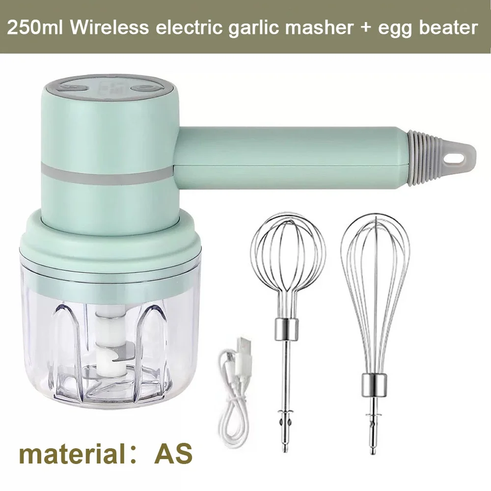 Usb 2 In 1 Wireless Electric Garlic Chopper Whisk Egg Beater With Stirring Rods Kitchen Handheld Mixer