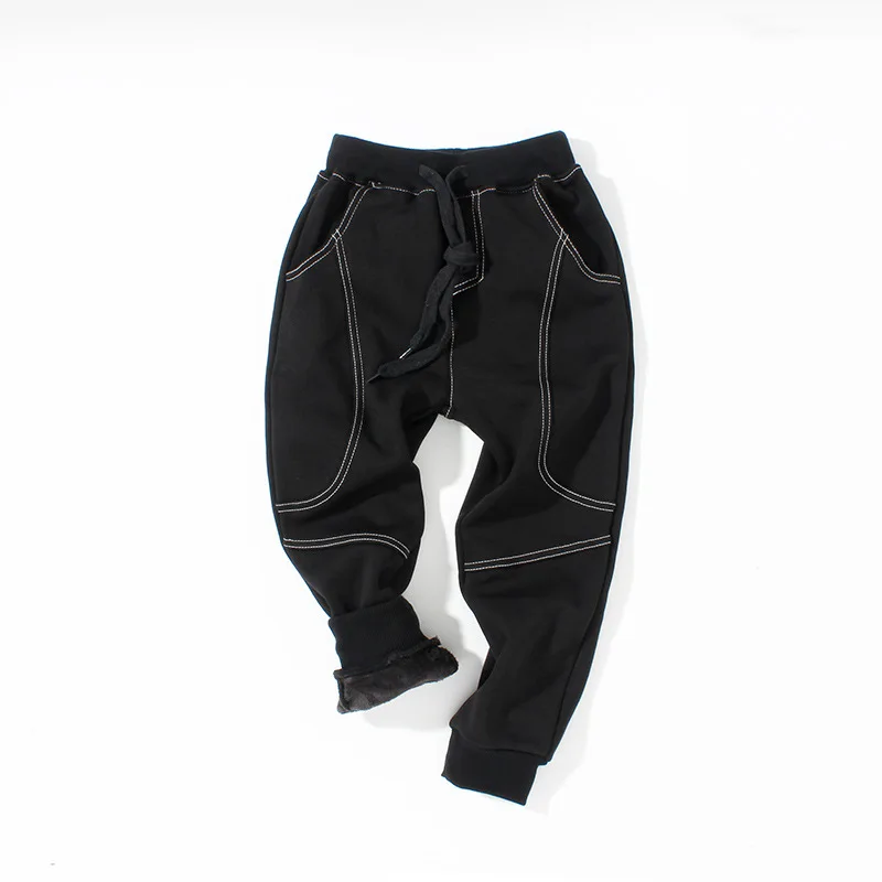 black pants Зимние флисовые штаны для мальчиков детские брюки с эластичной резинкой на талии детские повседневные спортивные штаны из хлопка и спандекса недорогая однотонная одежда для детей - Цвет: black pants