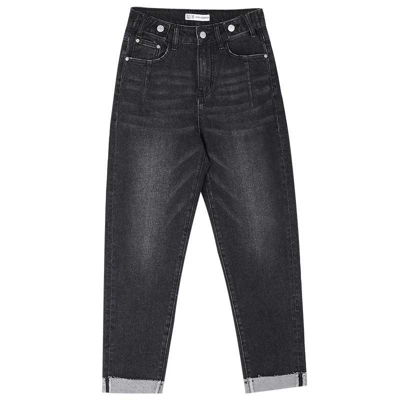 LEIJIJEANS, новинка, большой размер, женские черные шаровары с высокой талией, брюки с манжетами, крутые, крутые, модные, женские джинсы, 9028