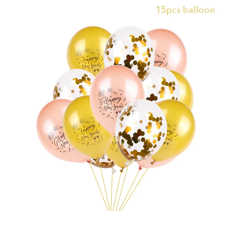 15pcs balloon Новинка года, украшение для фото, рамка, реквизит, воздушные шары, золотой черный баннер, гирлянда, Navidad, новогодние вечерние принадлежности - Цвет: 15pcs balloon