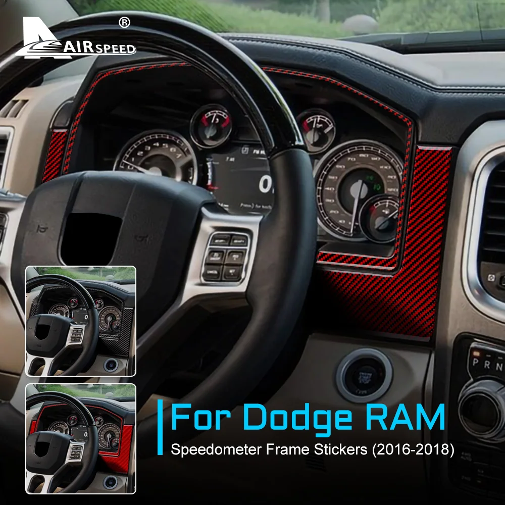 

AIRSPEED 3 шт. углеродное волокно для Dodge RAM 2016 2017 2018 аксессуары внутренняя отделка Автомобильная приборная панель Спидометр F ram e наклейка на крышку