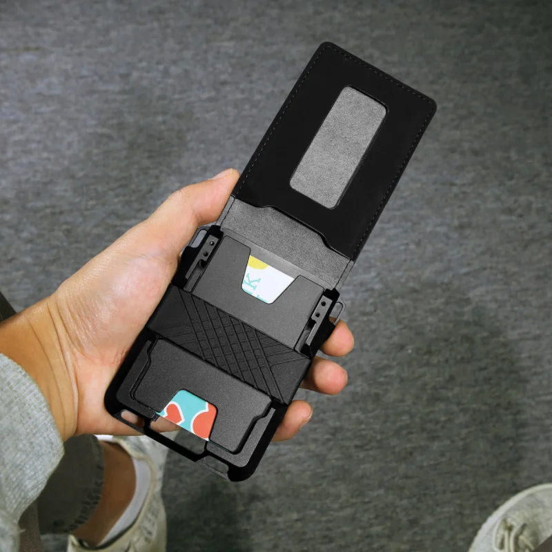 Алюминиевый RFID блокирующий держатель для кредитных карт Портмоне из натуральной кожи минималистичный кошелек для карт для мужчин и женщин чехол для ID Bank