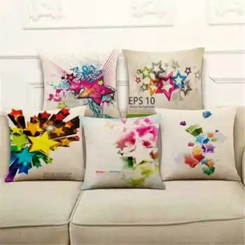 

Colorful Star Pillow Case Cotton Linen Pillowcase Sofa Waist Cushion Cover 18'' for Home Office Room Decor