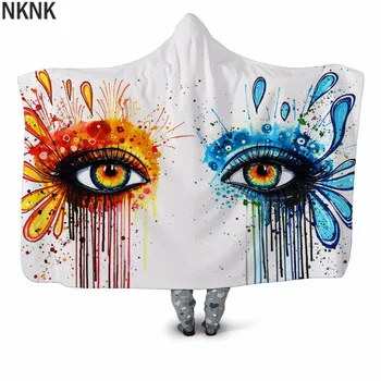 

Two Colorful Eyes 3D Print Hooded Blanket Couch Quilt Cover Youth Travel Velvet Plush Throw Fleece Blanket Bedspread Home Office