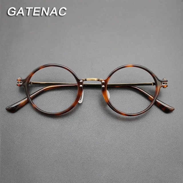 Montura de gafas de titanio y acetato 2023 para hombre y mujer, gafas  graduadas redondas Vintage