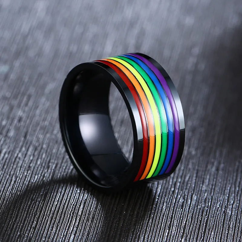 Mostyle новинка 10 мм из нержавеющей стали с эмалью радужные линии ЛГБТ кольцо гордости для мужчин женщин лесбиянок и геев обручальные кольца ювелирные изделия