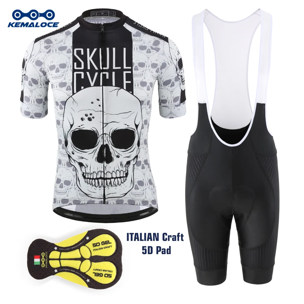 KEMALOCE maglia da ciclismo riflettente da uomo Skull pantaloncini da bici protezione solare Set di abbigliamento da bici di alta qualità maglia da bicicletta retrò