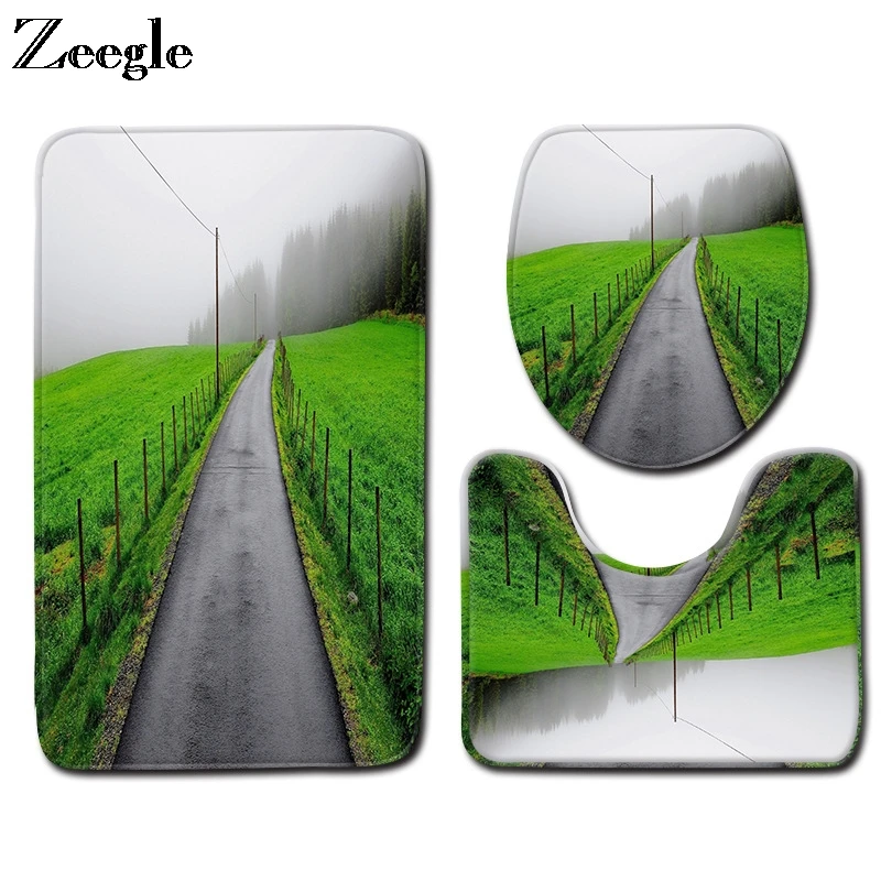 Zeegle 3pcs Bathroom Rug Set Flannel Soft Toilet Pedestal Rug Absorbent Foot Mat Bathroom Doormat Toilet Seat Cover Toilet Set