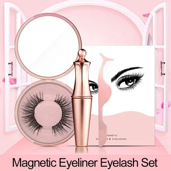 

Magnetic Eyeliner Eyelashes Kit 3D Eyelashes & Liquid Eyeliner with False Lashes Eyelash Curler Reusable Falses Eyelash