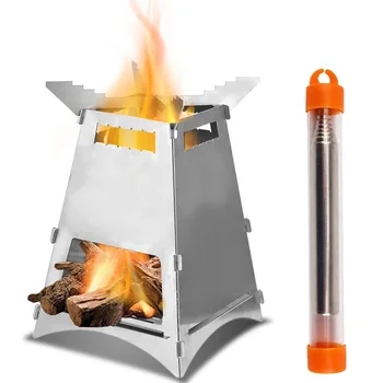 

Travel Blowpipe Space Saving Accessories Stainless Steel Firewood Burning Backpacking Camping Stove Portable Folding Kitchen BBQ