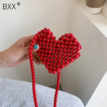 

[BXX] Small Handmade Beaded Weave Bag For Women 2020 Summer Shoulder Handbags and Purses Lady Travel Crossbody Bags HM538