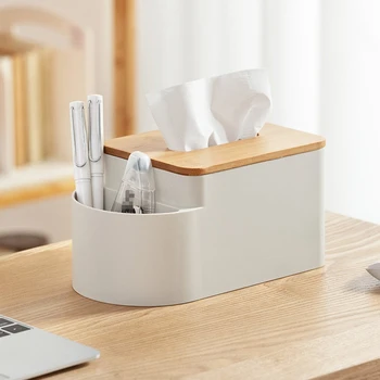 

Phoebe Bamboo Cover Facial Tissue Box Cover and Storage Caddy for Bathroom Vanity Countertops Promotion