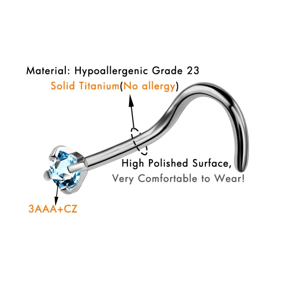 Корпус панк Титан Нос кольцо G23 из твёрдого титана нос шпилька 20 г Винт Нос шпилька 2 мм прозрачный CZ