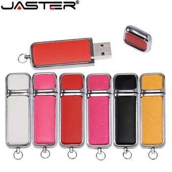 

JASTER 100% real capacity 3 colors Leather USB Flash Drive 4GB 8GB 16GB 32GB keychain Pendrive 64GB flash Memory stick Pen Drive