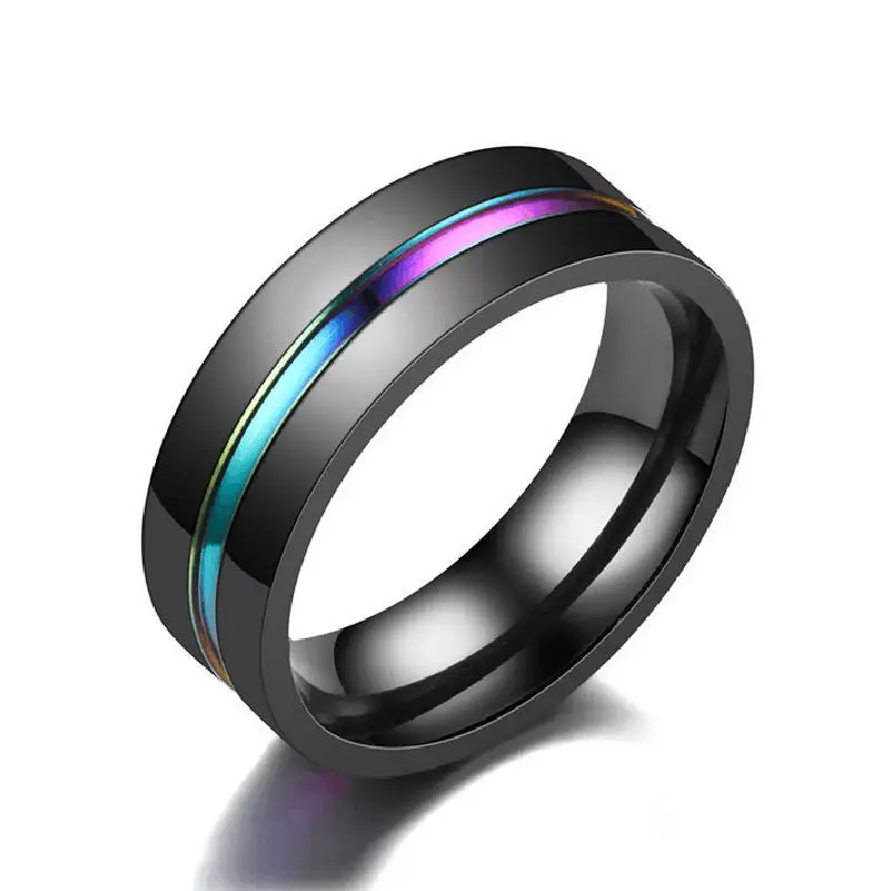Fashion Men Black Ring Stainess Steel Elegant Colorful Groove Rings Men