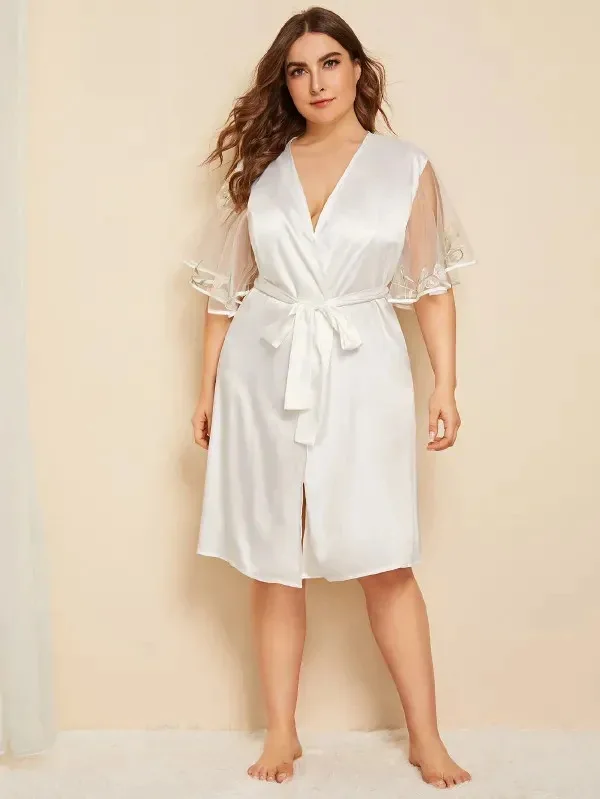 

New Style WOMEN'S Dress Europe And America Sexy Ultra-Thin Cardigan Pajamas Loose And Plus-sized Long Sleeve Bathrobe