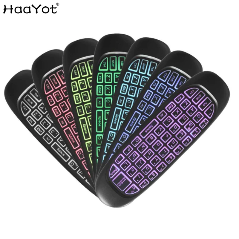 7 цветов подсветка Fly Air mouse 2 4 ГГц Беспроводная мини клавиатура игровая рукоятка