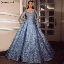 Дубай вечернее платье с длинным рукавом роскошный v-образным вырезом Кристалл ручной работы кружева арабский Пром Формальное вечернее платье Serene Хилл DLA60899