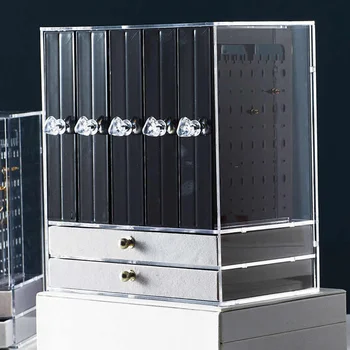 

Multifunctional Jewelry Box Earrings Shelf Earrings Storage Box Transparent Display Box Korean Dustproof Princess Jewelry Rack