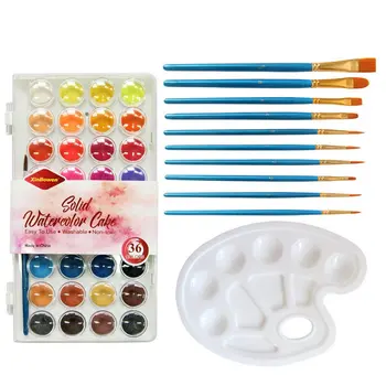

Light Watercolor Paintbrush Painting Brush Pen 36 Color Solid Pigment Painting Plate Set Darwing Suit