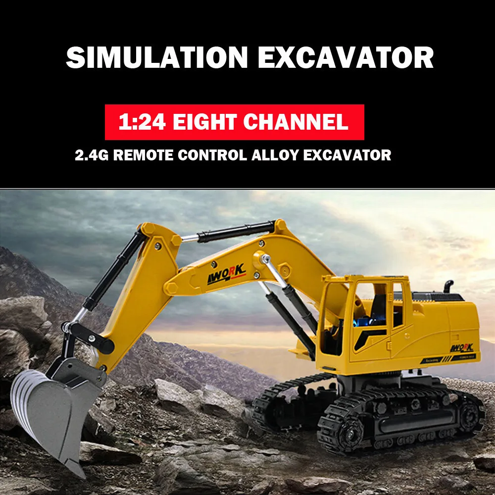 Heavy Metal Excavator Model Free Wheeler Die Cast Construction Toy 1:24 Scale Engineering Construction Vehicle Model Kids Toys