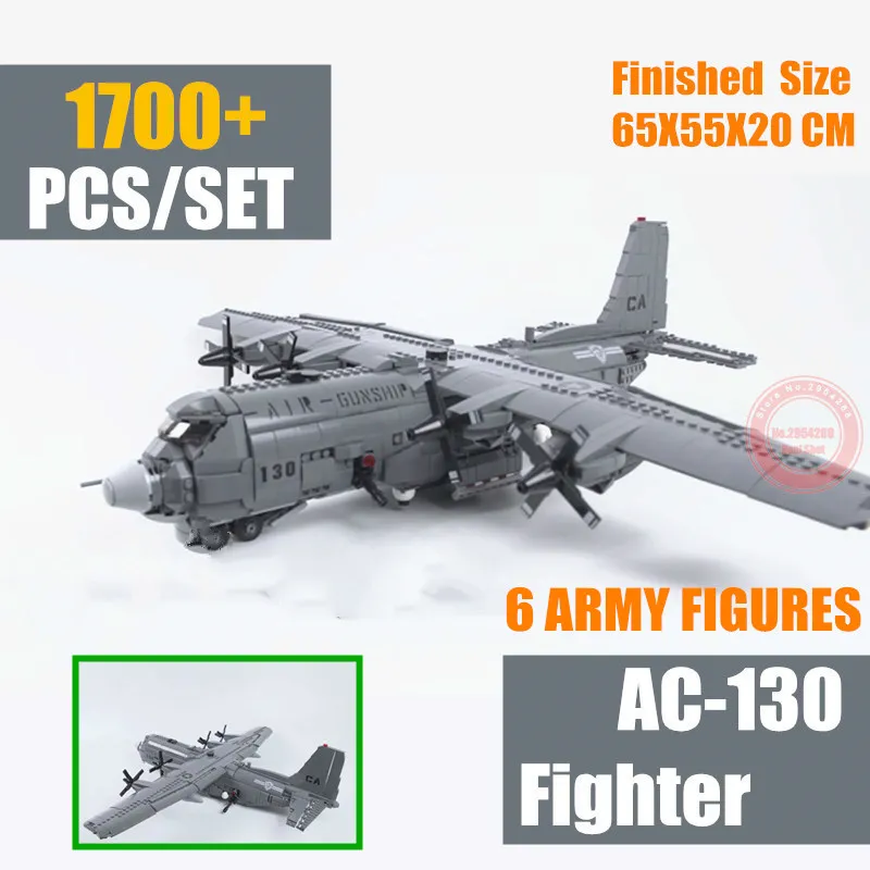 

MOC Military AC-130 Fighter War Aircraft Plane Fit legoings Technic SWAT Army Figures building block bricks Toys Model kid Gift