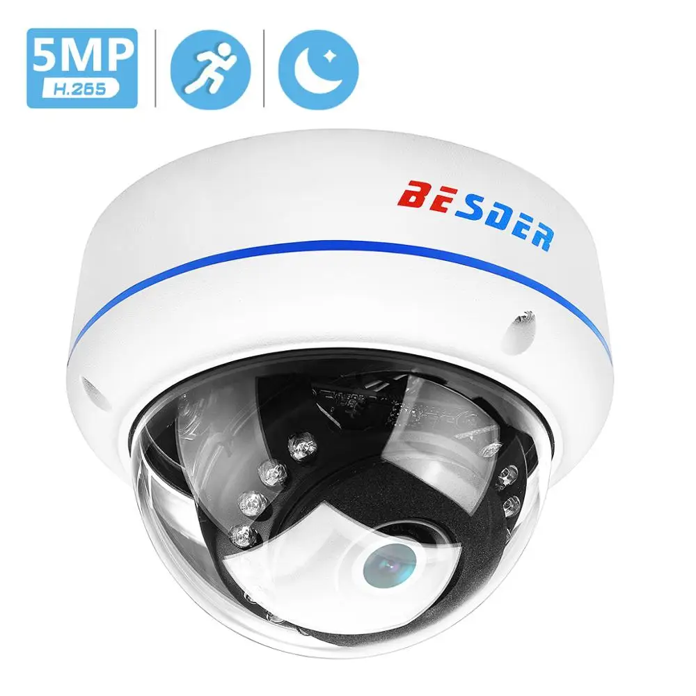 IP камера BESDER H.265 5 МП 2592*1944 антивандальная купольная видеонаблюдения 3 Мп 2
